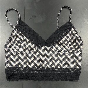 Motel Rocks Black and White Lace Trim Top